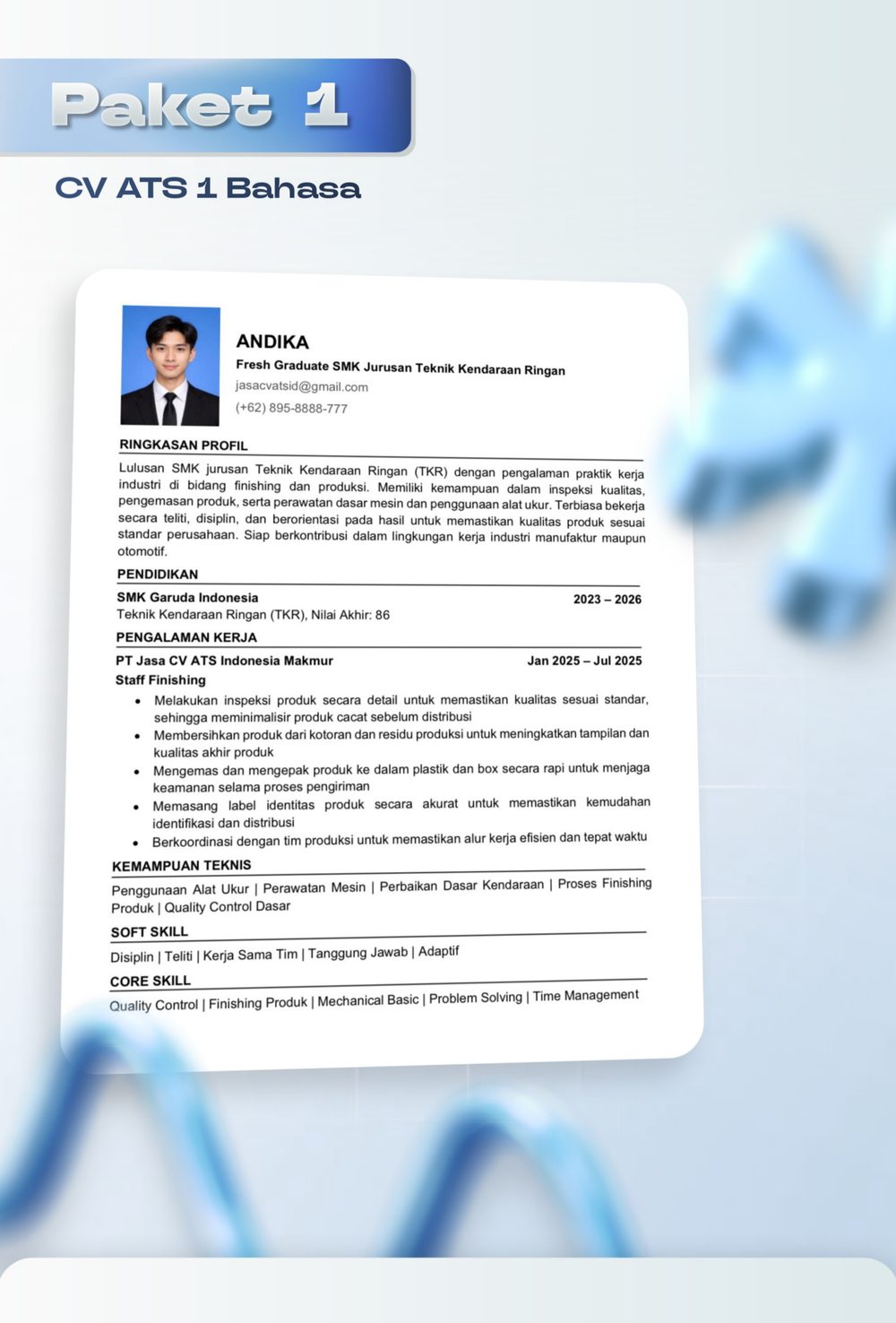 Contoh CV ATS 1 Bahasa - Paket 1