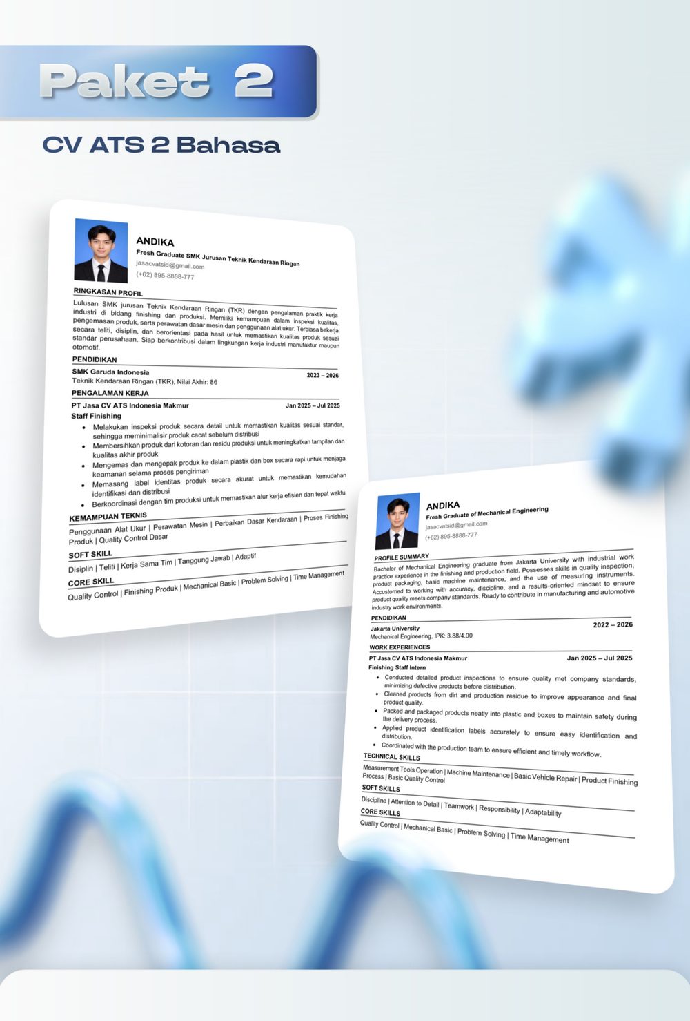 Contoh CV ATS 2 Bahasa - Paket 2