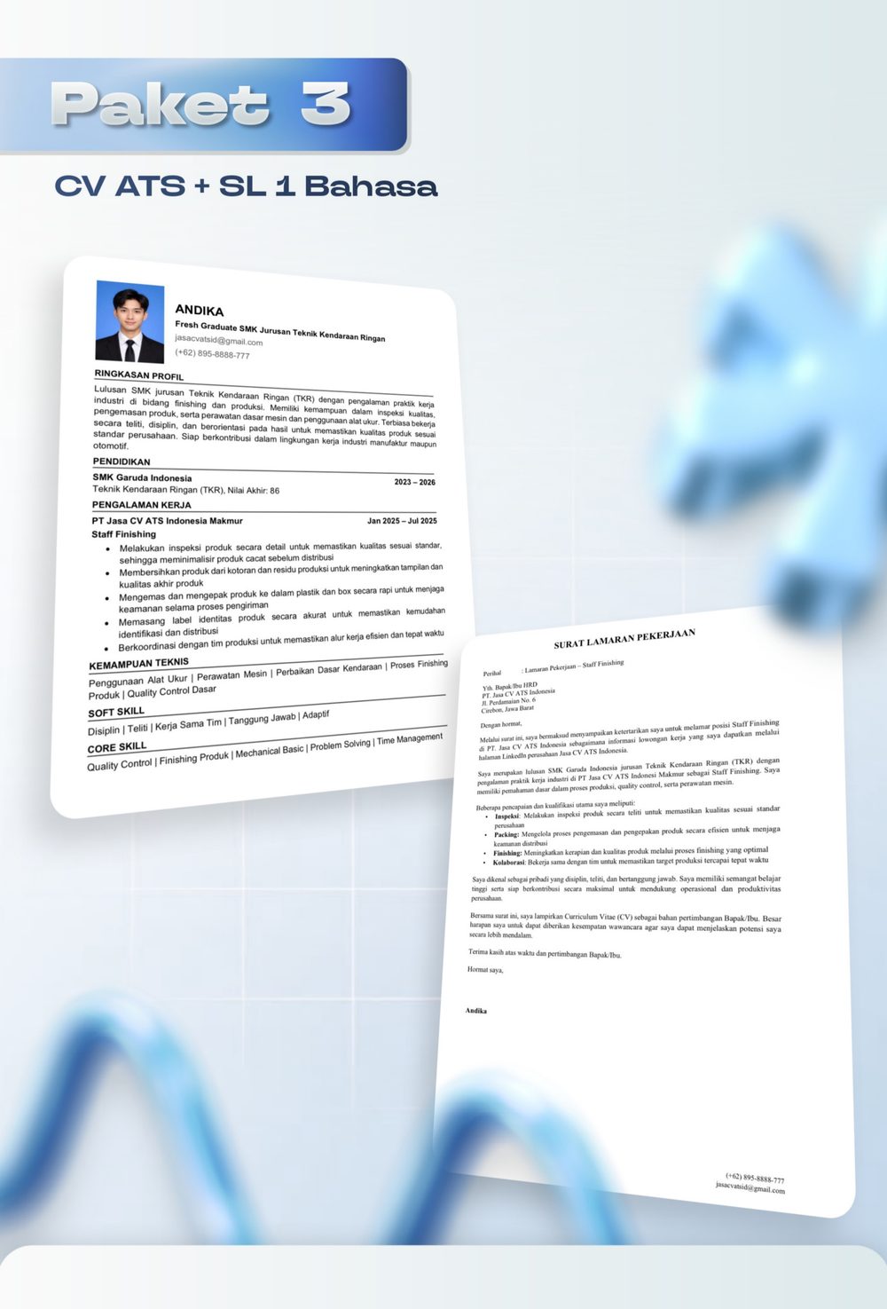 Contoh CV ATS + Surat Lamaran 1 Bahasa - Paket 3
