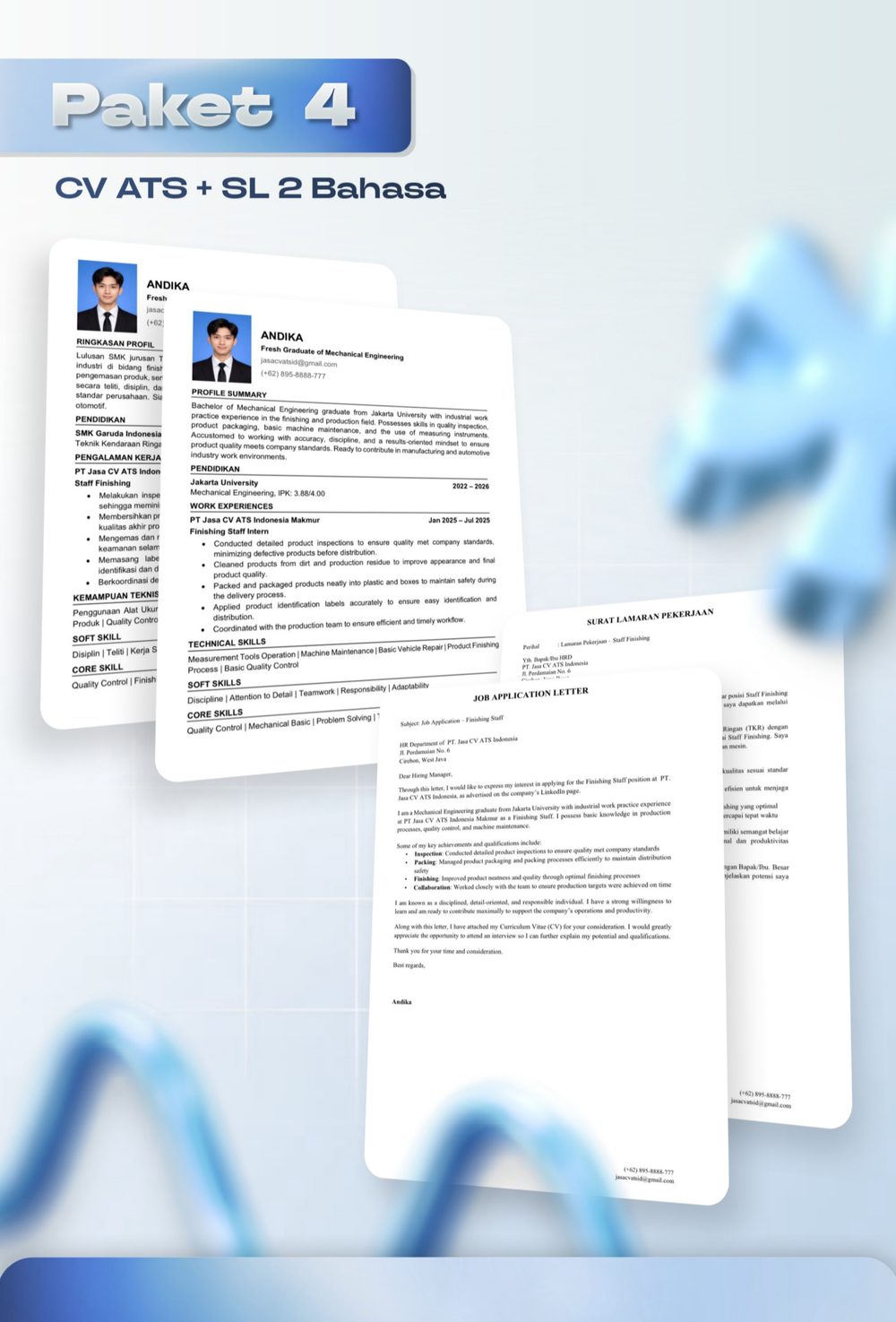 Contoh CV ATS + Surat Lamaran 2 Bahasa - Paket 4